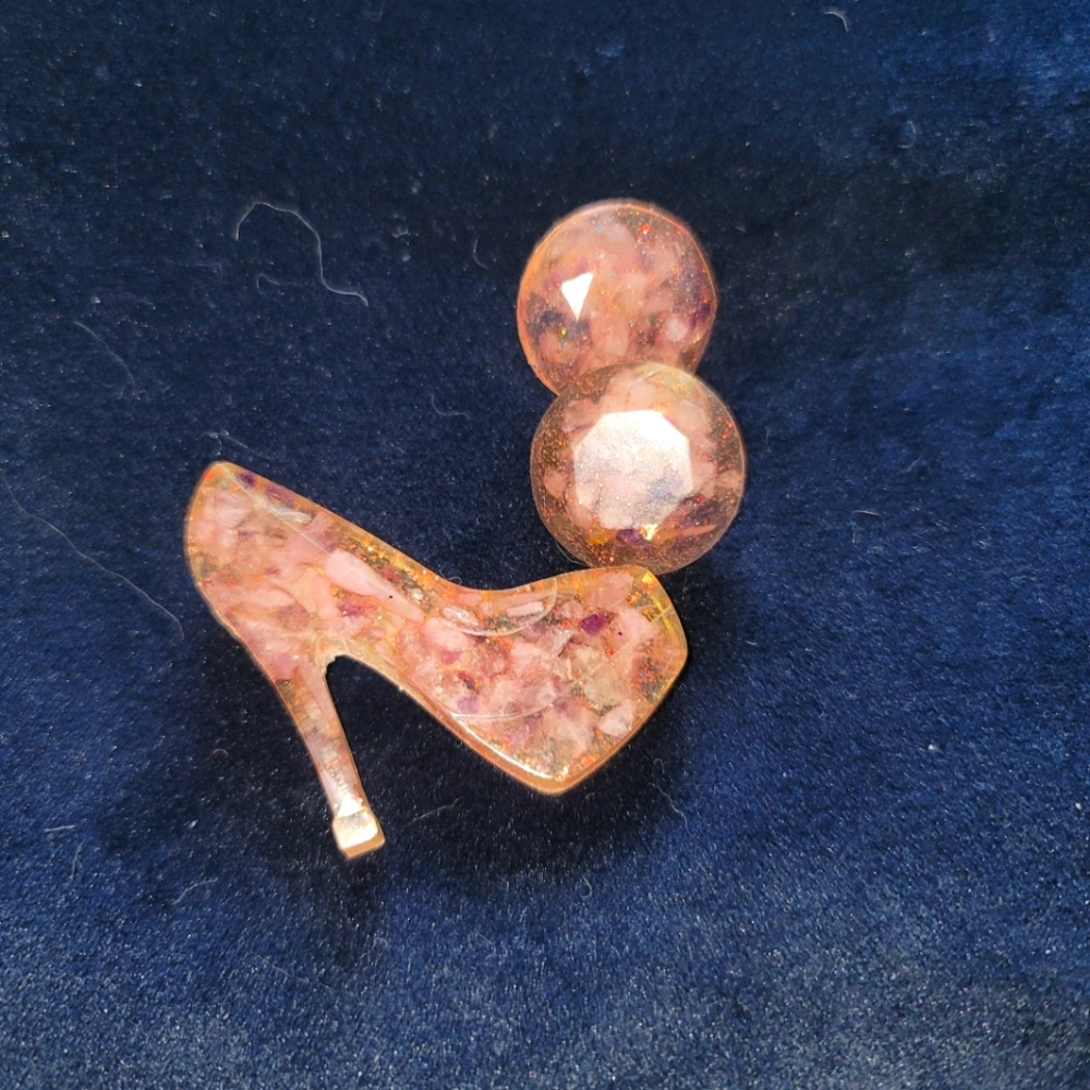 Handcrafted acrylic brooch and earrings